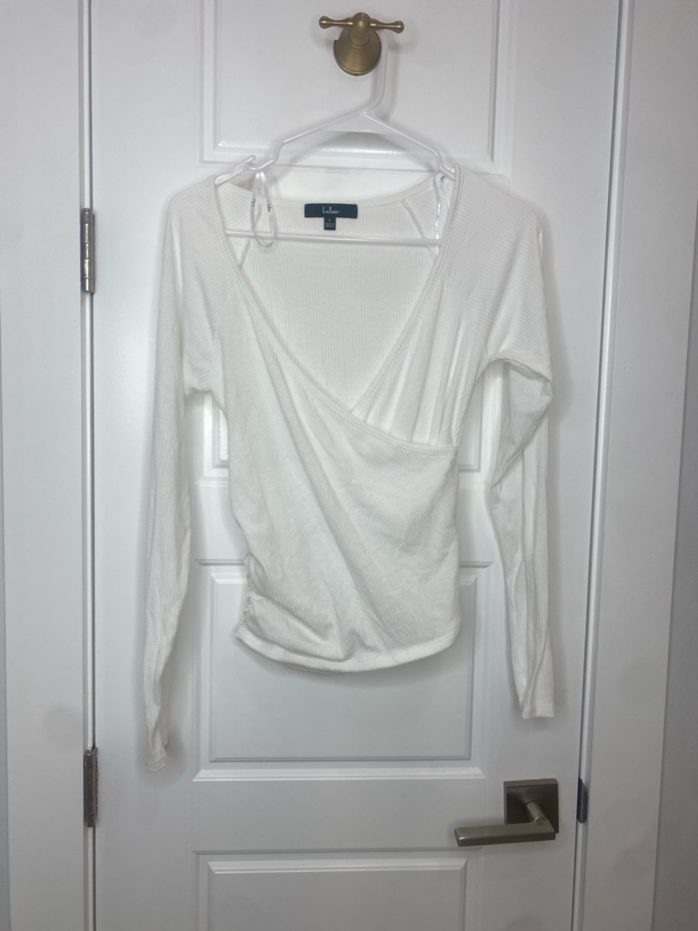 Lulu's White Ribbed Wrap Long Sleeve Top